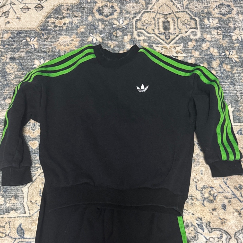 adidas Minecraft Black Sweatshirt with Bright Green Stripes